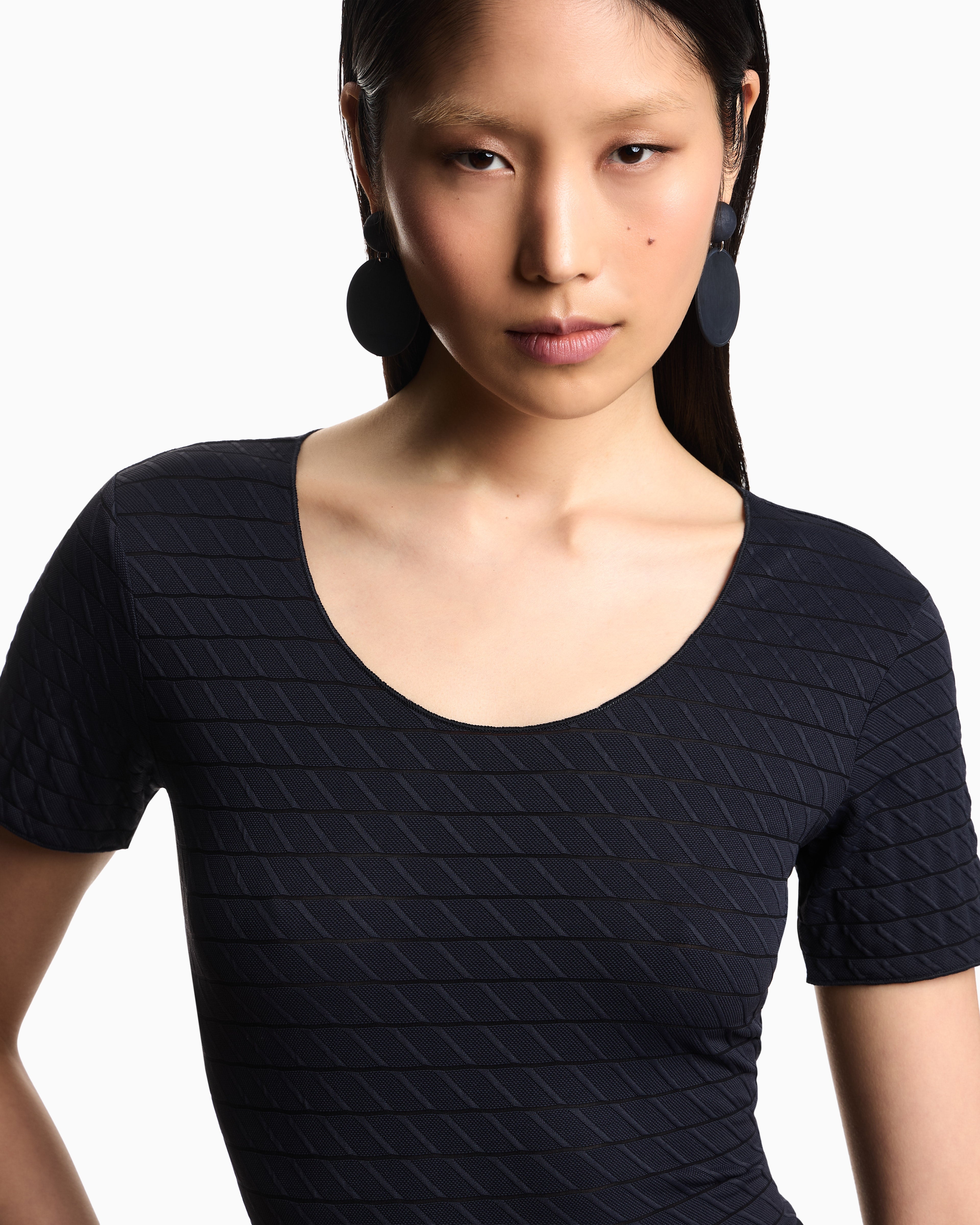 Emporio Armani Stretch nylon jersey jumper with jacquard motif