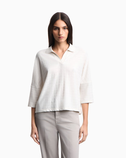 Emporio Armani Jacquard jersey jumper with polo collar and check pattern