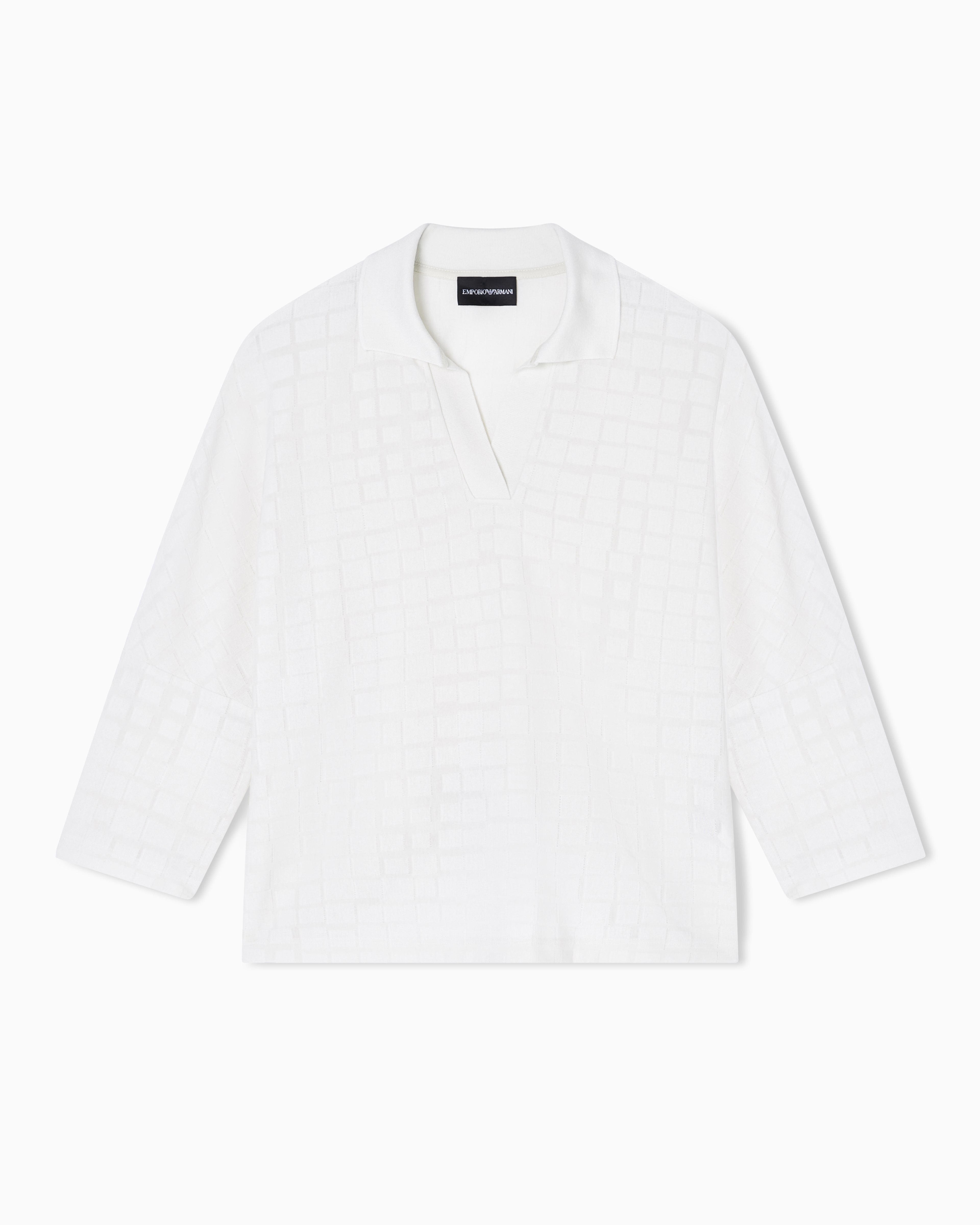 Emporio Armani Jacquard jersey jumper with polo collar and check pattern
