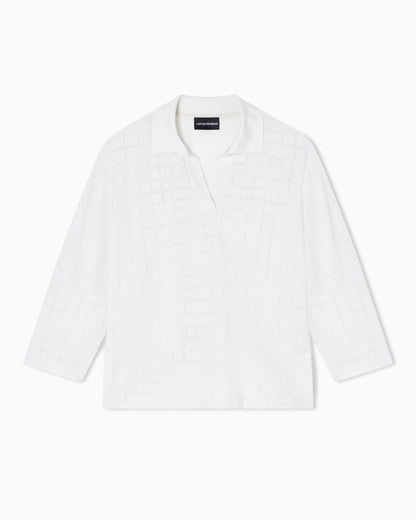 Emporio Armani Jacquard jersey jumper with polo collar and check pattern