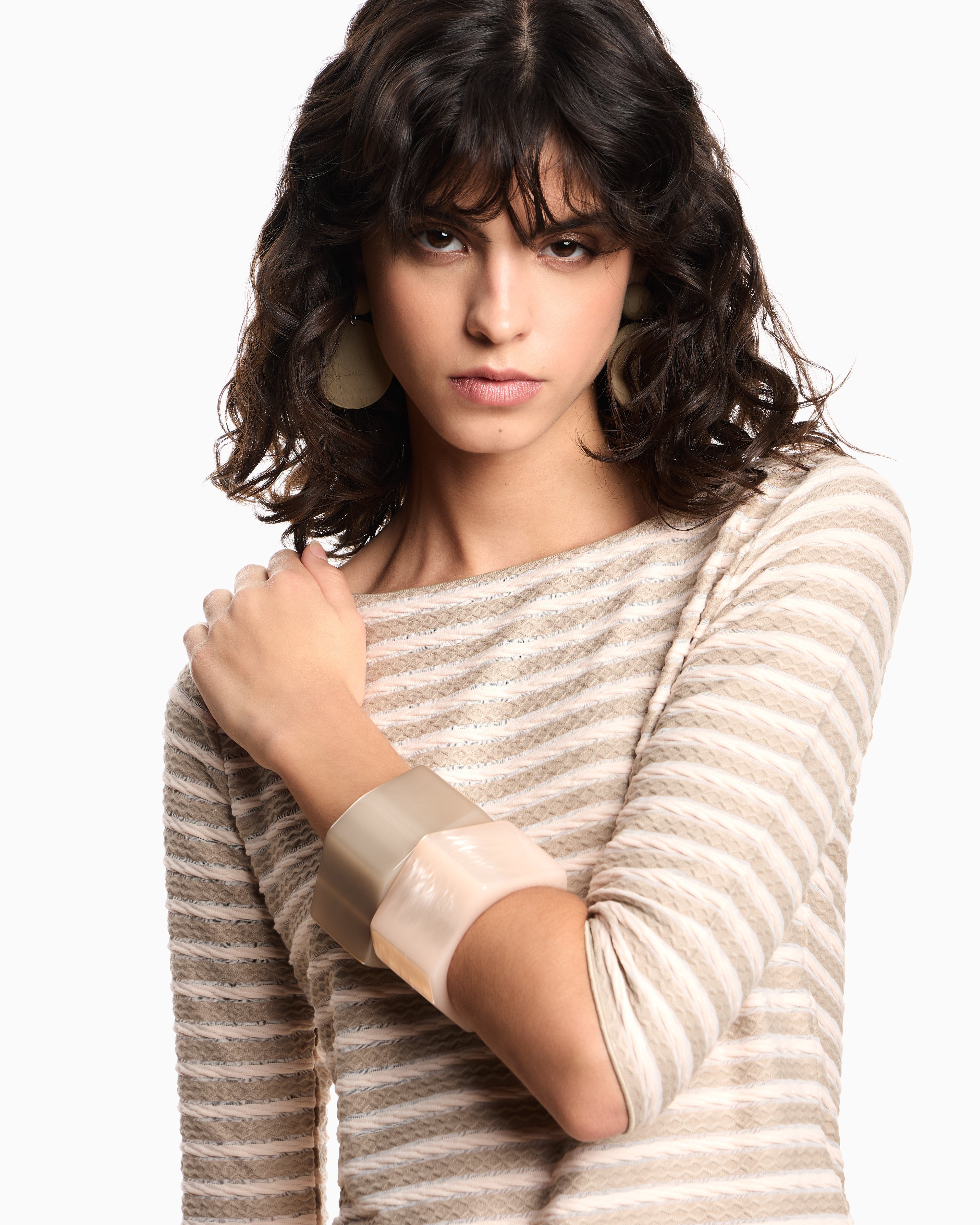 Emporio Armani Jumper with three-quarter length sleeves in striped jacquard jersey with a pattern