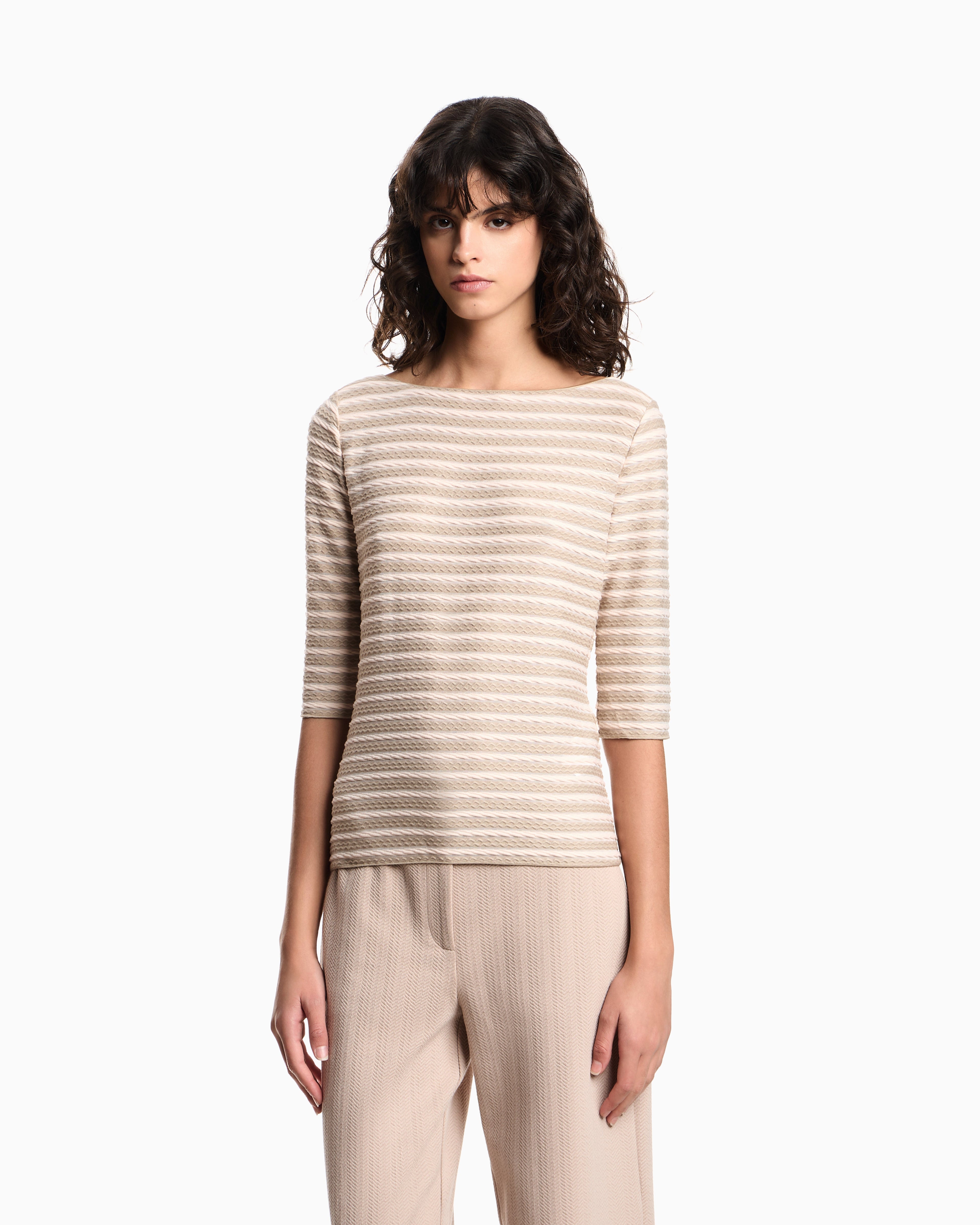 Emporio Armani Jumper with three-quarter length sleeves in striped jacquard jersey with a pattern