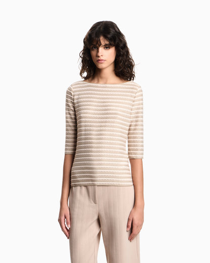 Emporio Armani Jumper with three-quarter length sleeves in striped jacquard jersey with a pattern