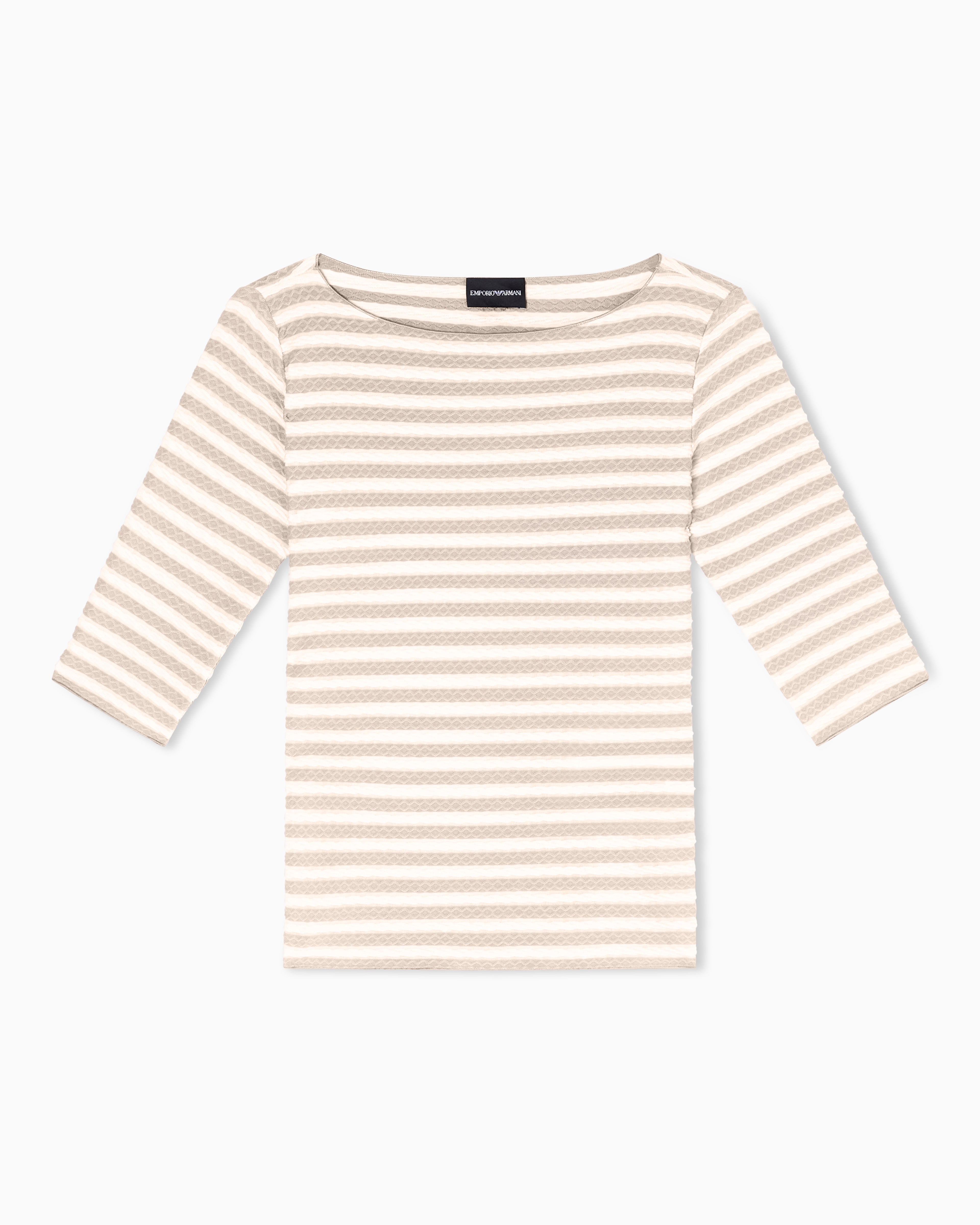 Emporio Armani Jumper with three-quarter length sleeves in striped jacquard jersey with a pattern