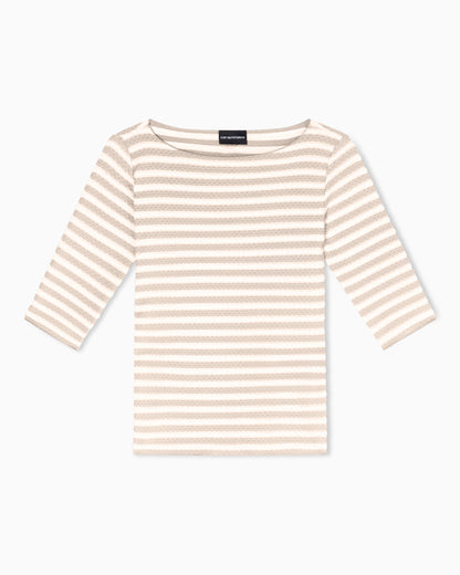 Emporio Armani Jumper with three-quarter length sleeves in striped jacquard jersey with a pattern