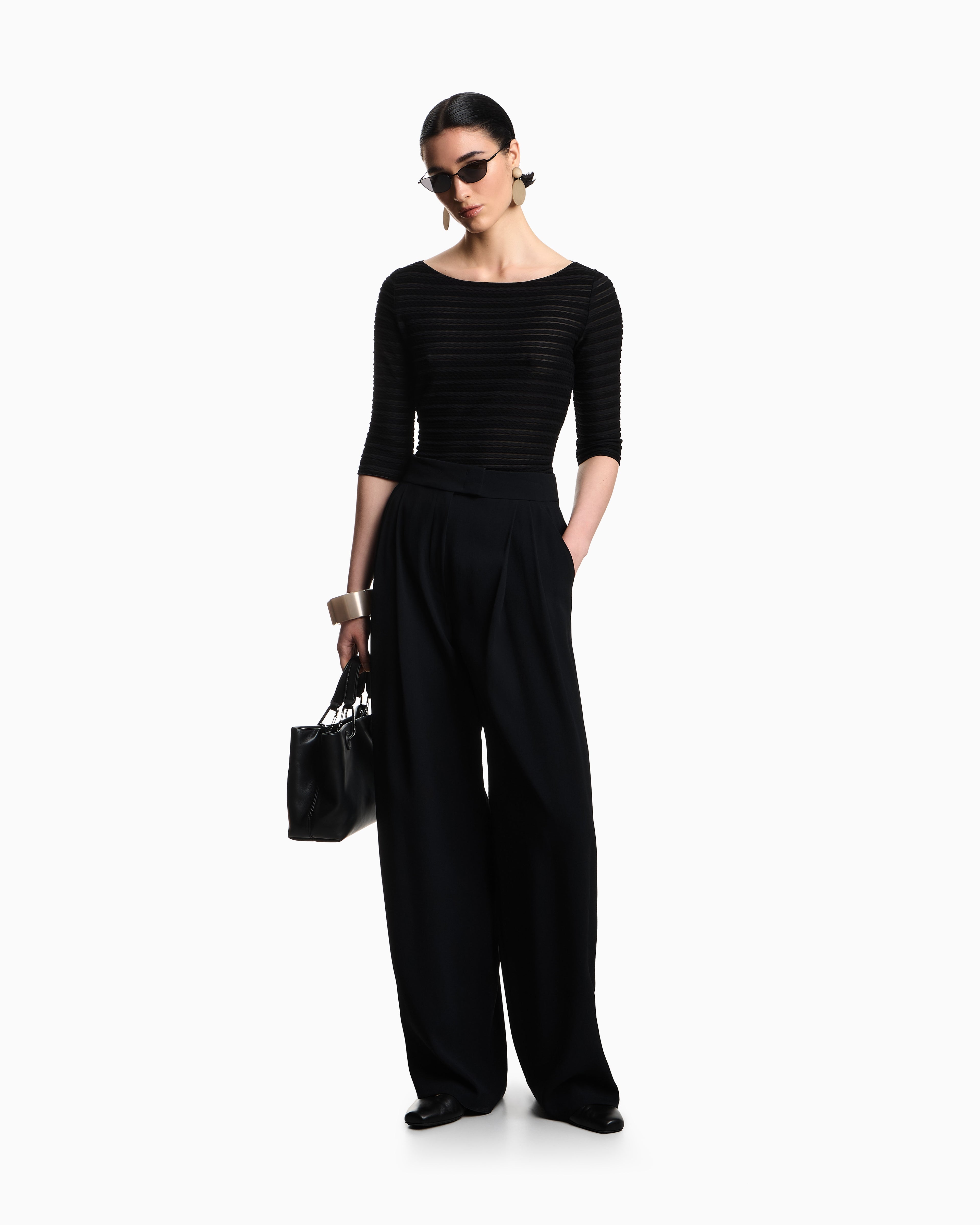 Emporio Armani Jumper with three-quarter length sleeves in striped jacquard jersey with a pattern