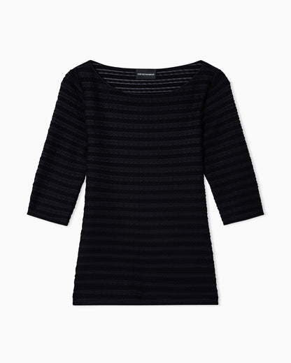 Emporio Armani Jumper with three-quarter length sleeves in striped jacquard jersey with a pattern