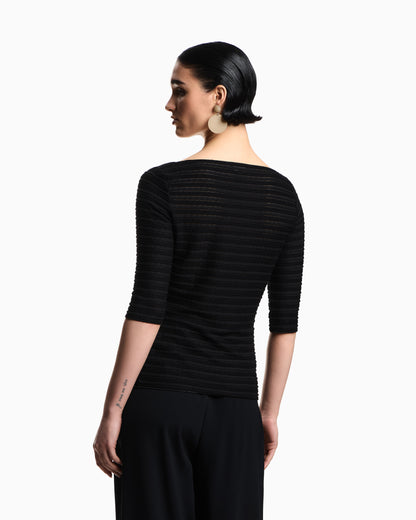 Emporio Armani Jumper with three-quarter length sleeves in striped jacquard jersey with a pattern