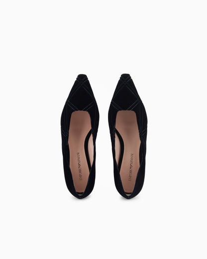 Emporio Armani Embossed Motif Velvet Ballerinas Black