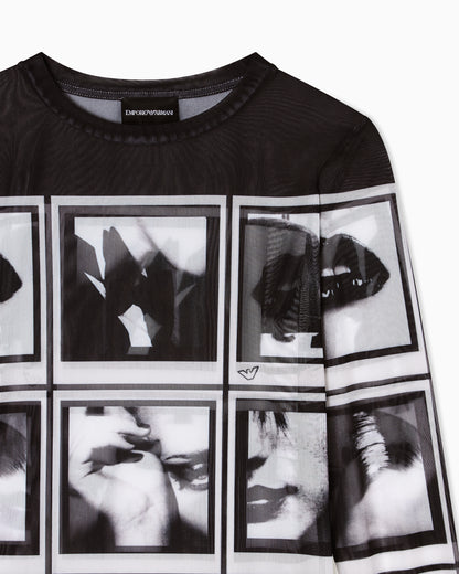 Emporio Armani Mesh jumper with all-over photographic prints