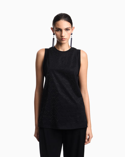 Emporio Armani Mercerised tank top with rhinestones