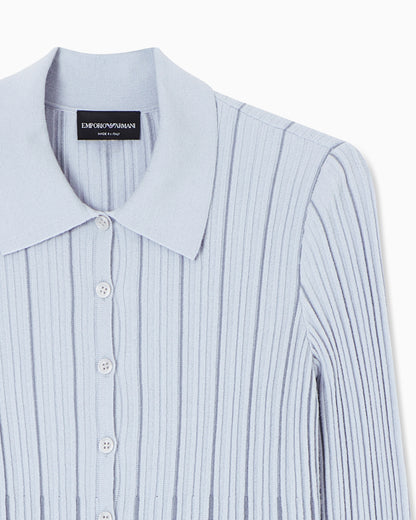 Emporio Armani Classic-collar cardigan in plated rib knit