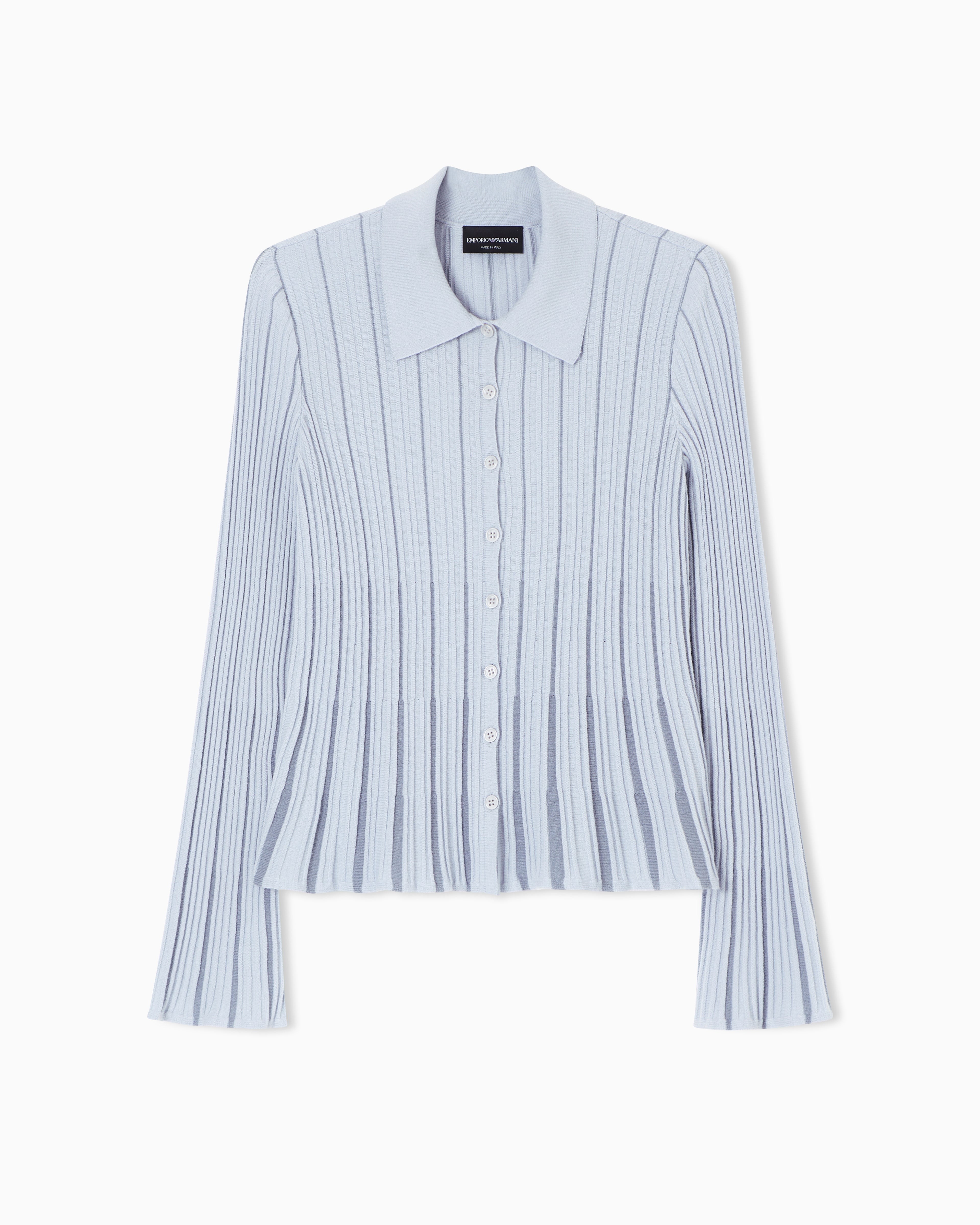 Emporio Armani Classic-collar cardigan in plated rib knit