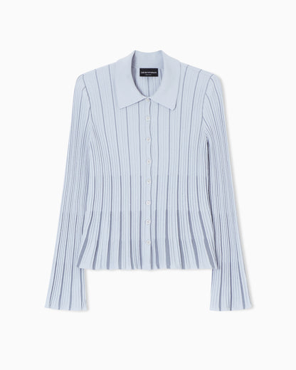 Emporio Armani Classic-collar cardigan in plated rib knit