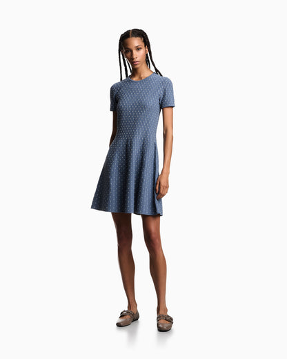 Emporio Armani Polka-dot jacquard viscose plain-knit short dress
