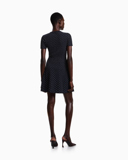 Emporio Armani Polka-dot jacquard viscose plain-knit short dress