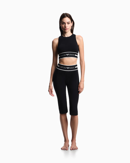 Emporio Armani cropped trousers in organic jersey with logo waistband