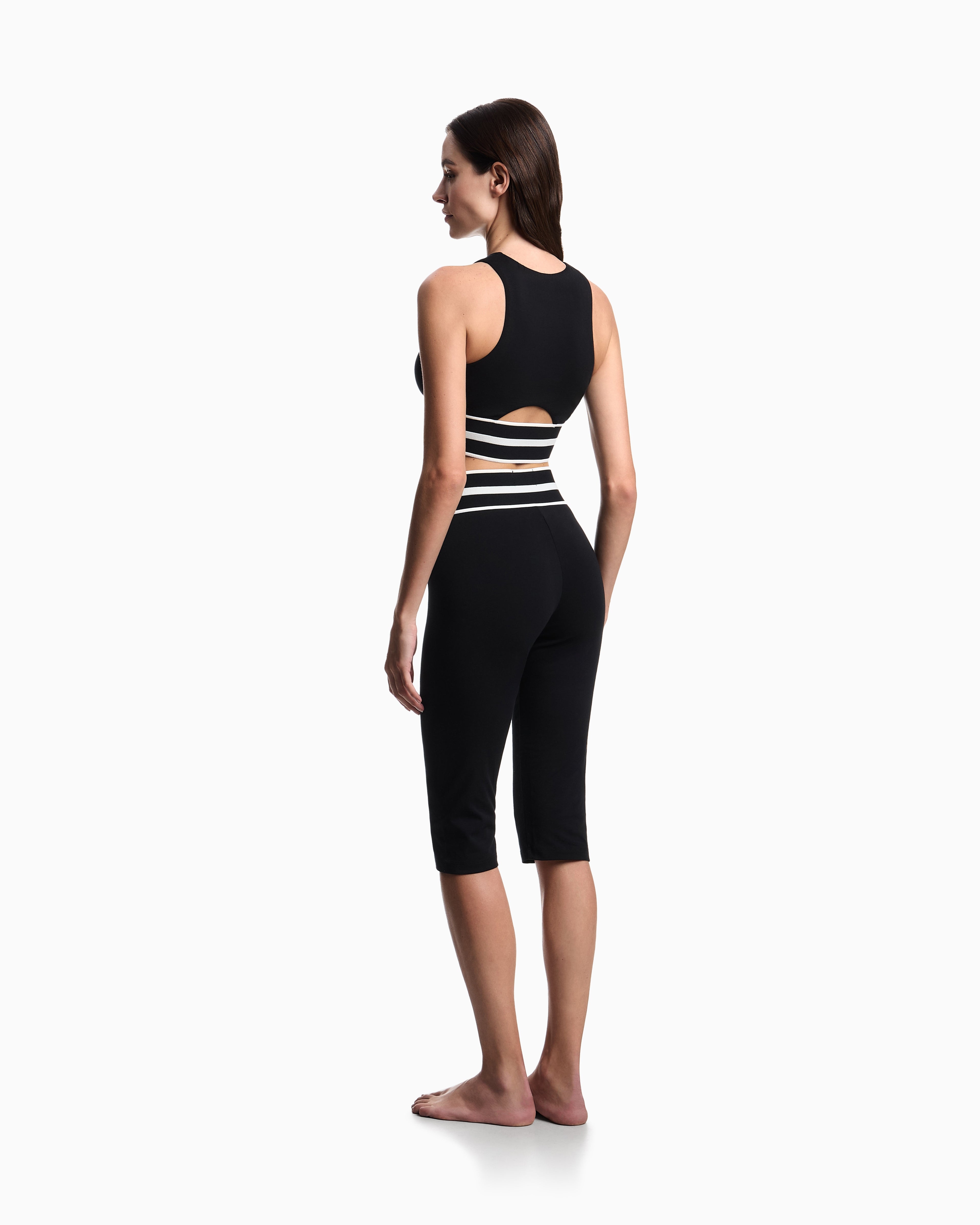 Emporio Armani cropped trousers in organic jersey with logo waistband