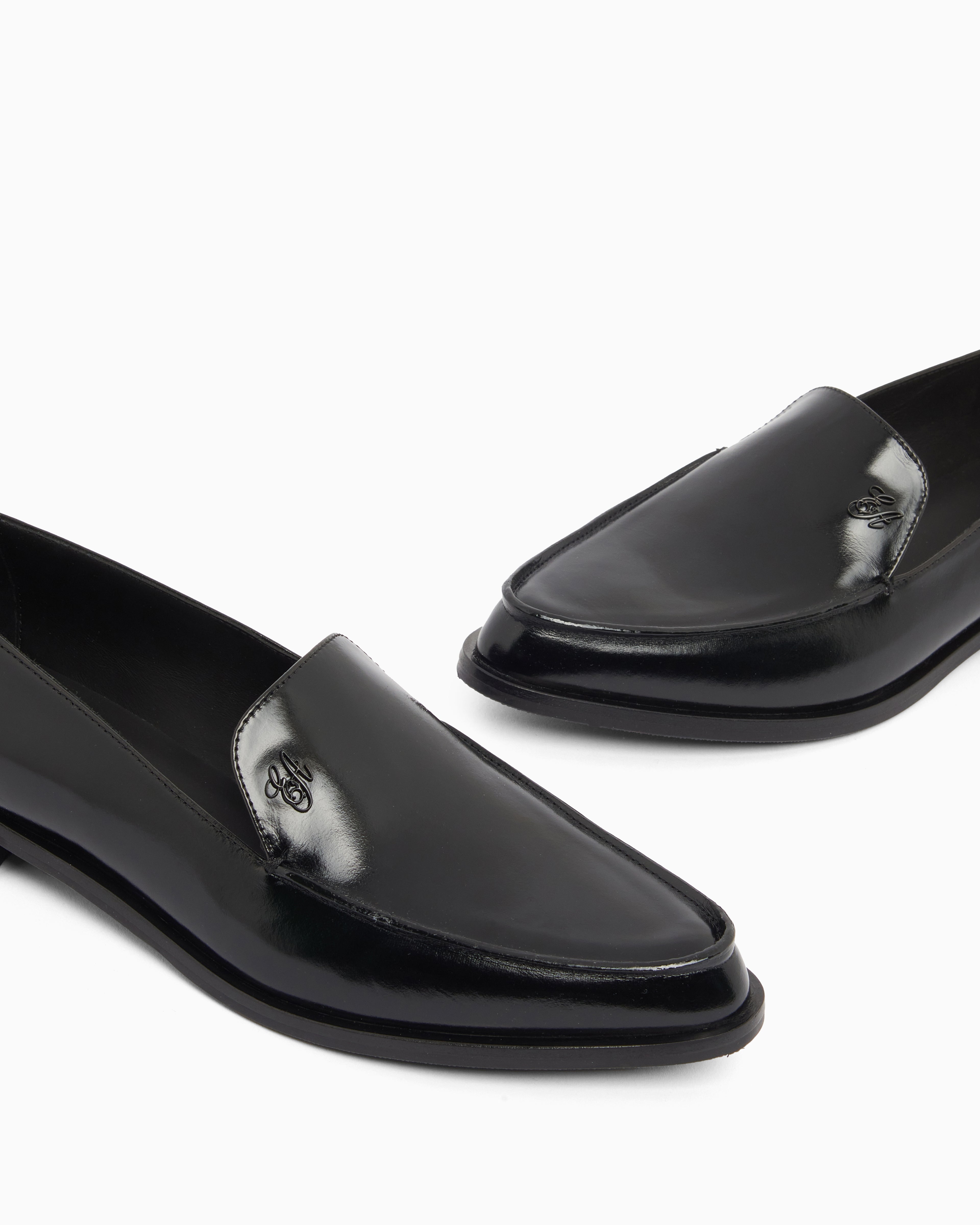 Emporio Armani Icon Shiny Polished Leather Loafers Black