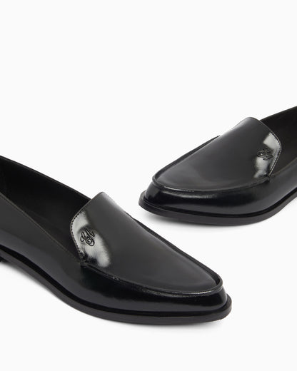 Emporio Armani Icon Shiny Polished Leather Loafers Black