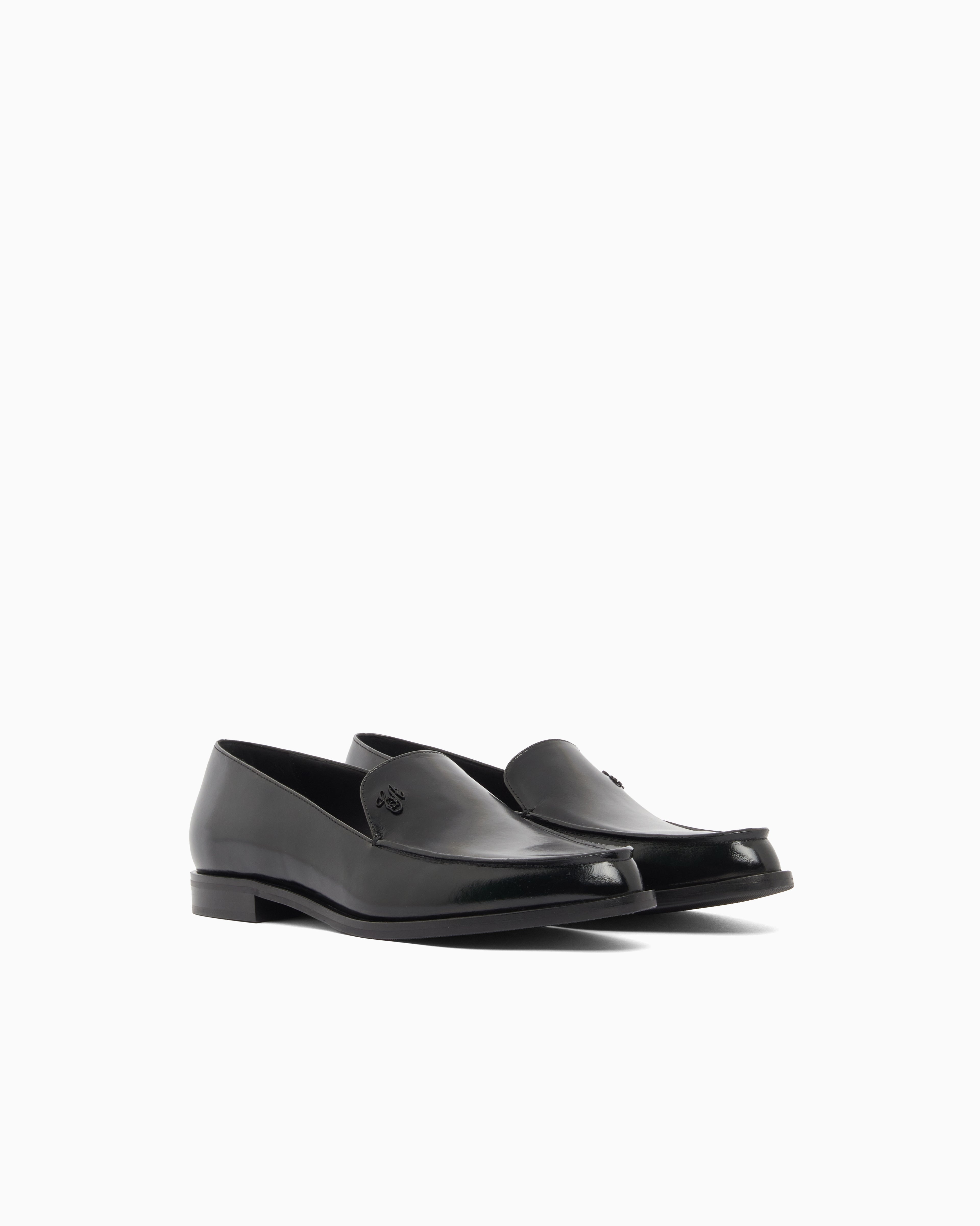Emporio Armani Icon Shiny Polished Leather Loafers Black