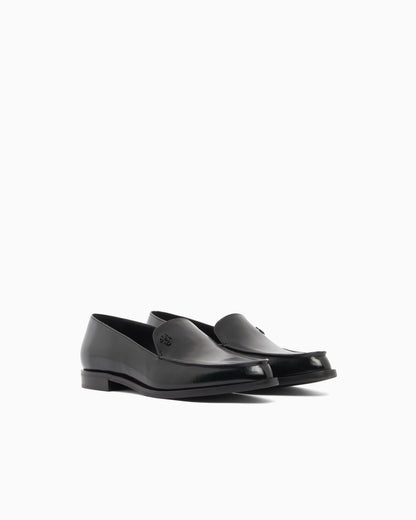 Emporio Armani Icon Shiny Polished Leather Loafers Black