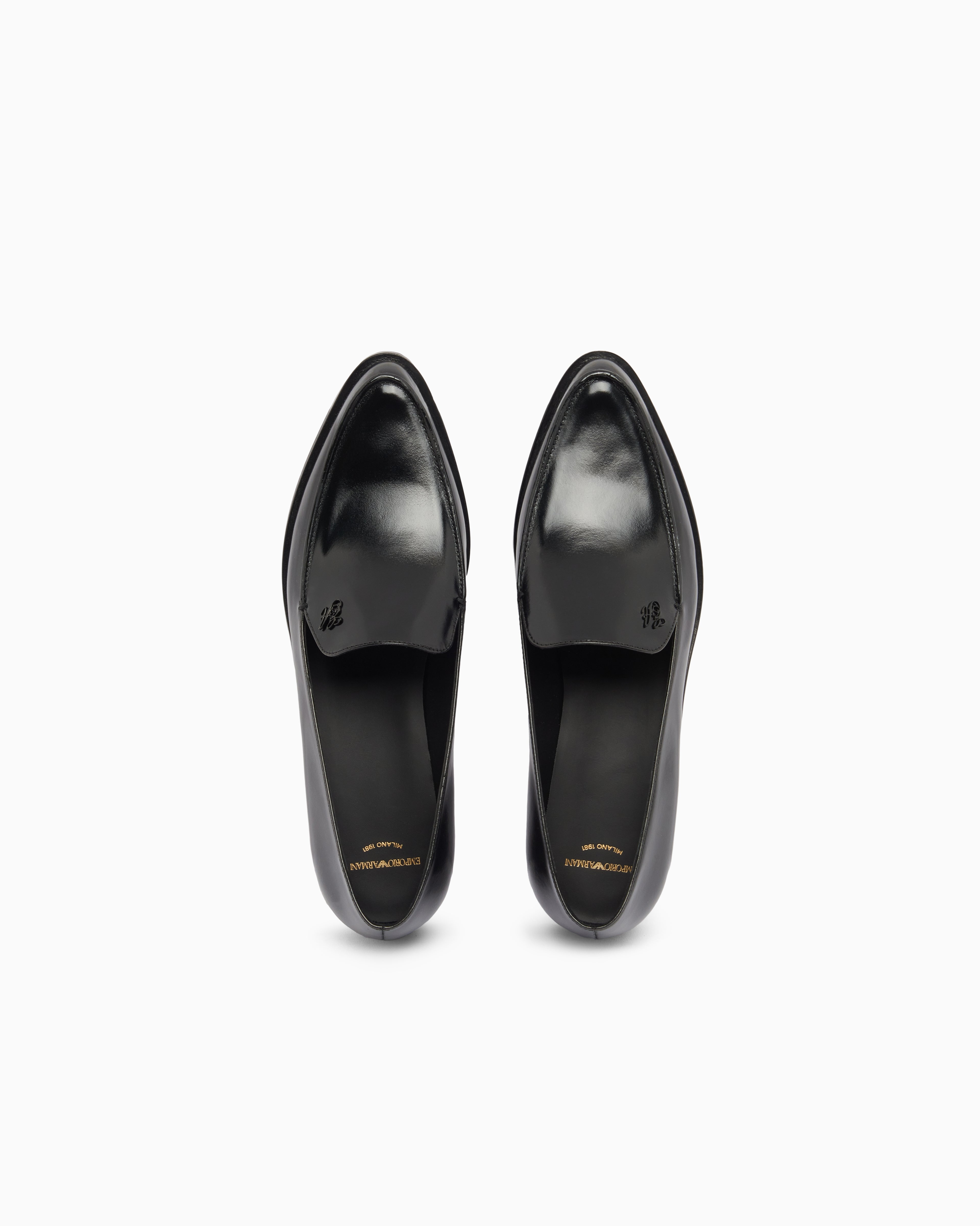 Emporio Armani Icon Shiny Polished Leather Loafers Black
