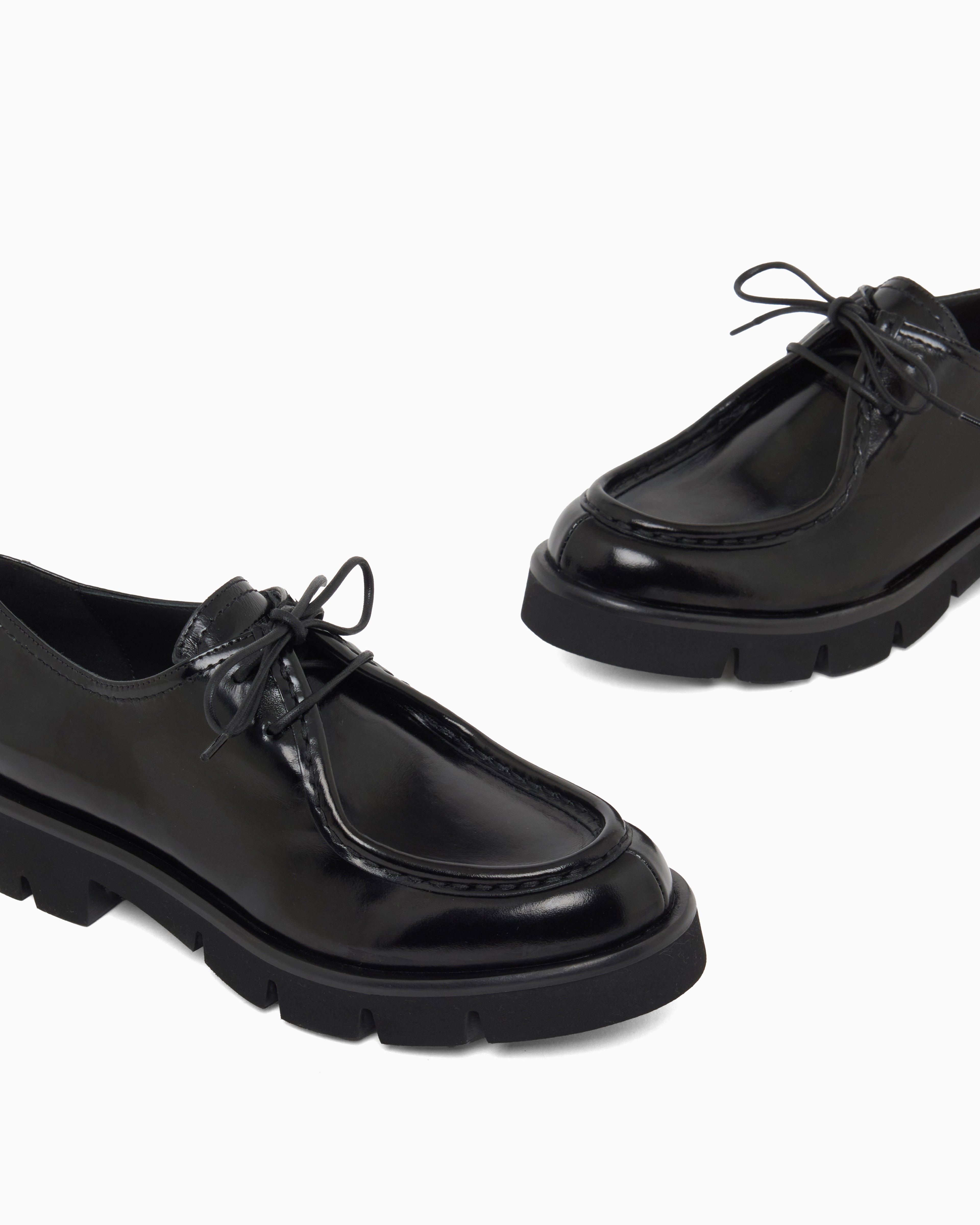 Emporio Armani Wallabee Lace-Ups In Shiny Polished Leather Black