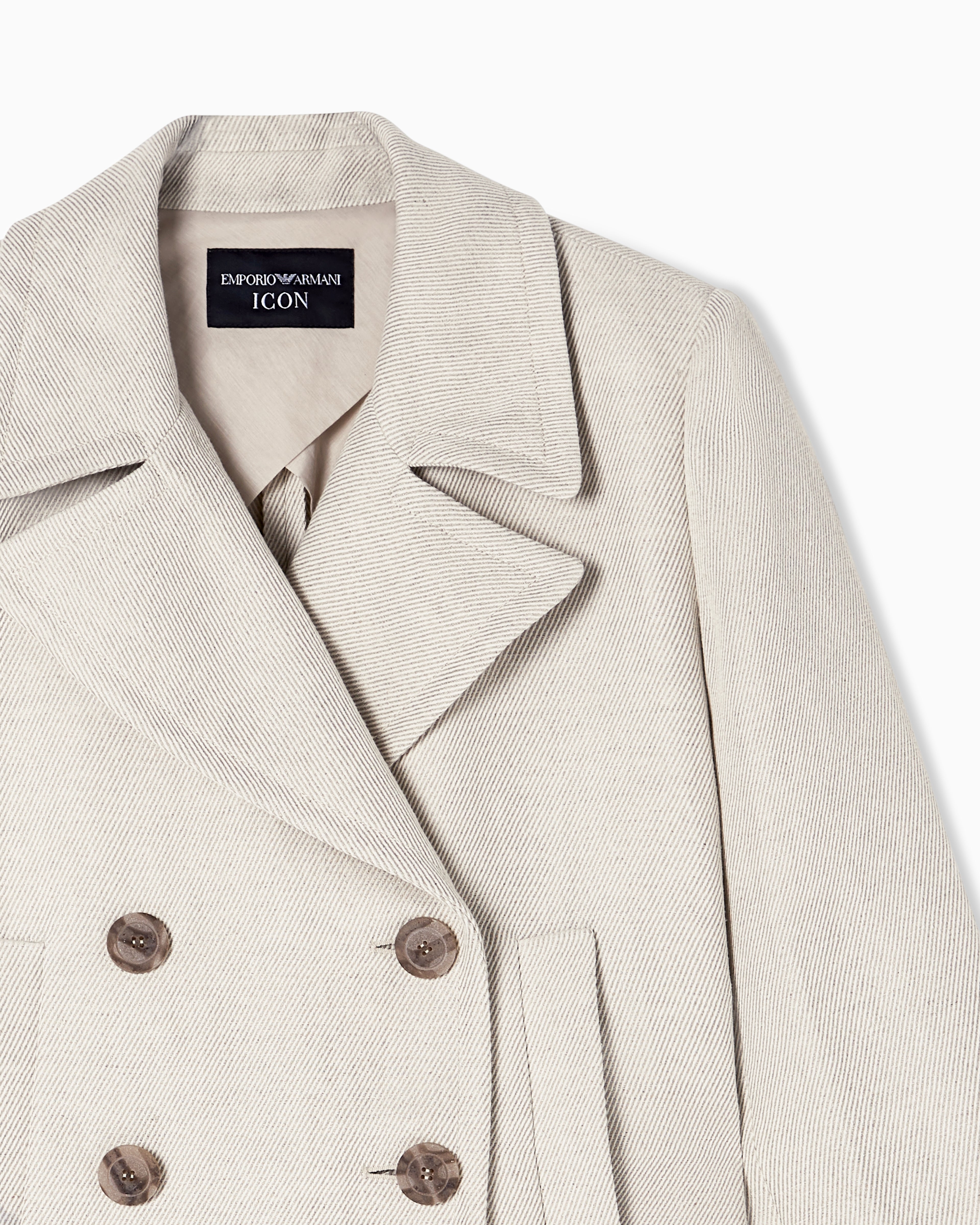 Emporio Armani Double-breasted pea coat in linen blend cavalry twill