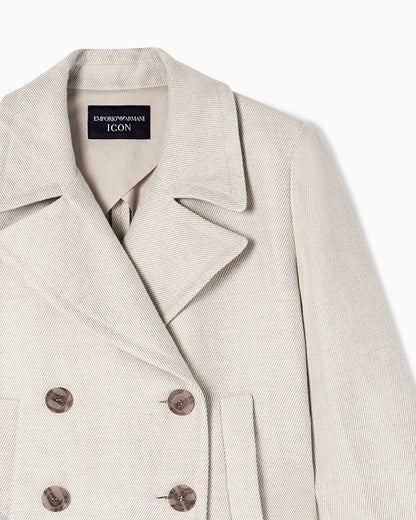 Emporio Armani Double-breasted pea coat in linen blend cavalry twill
