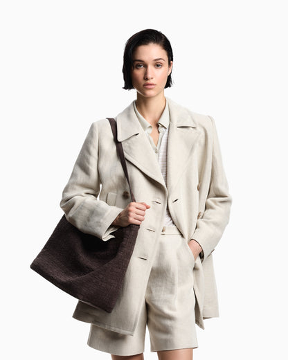 Emporio Armani Double-breasted pea coat in linen blend cavalry twill