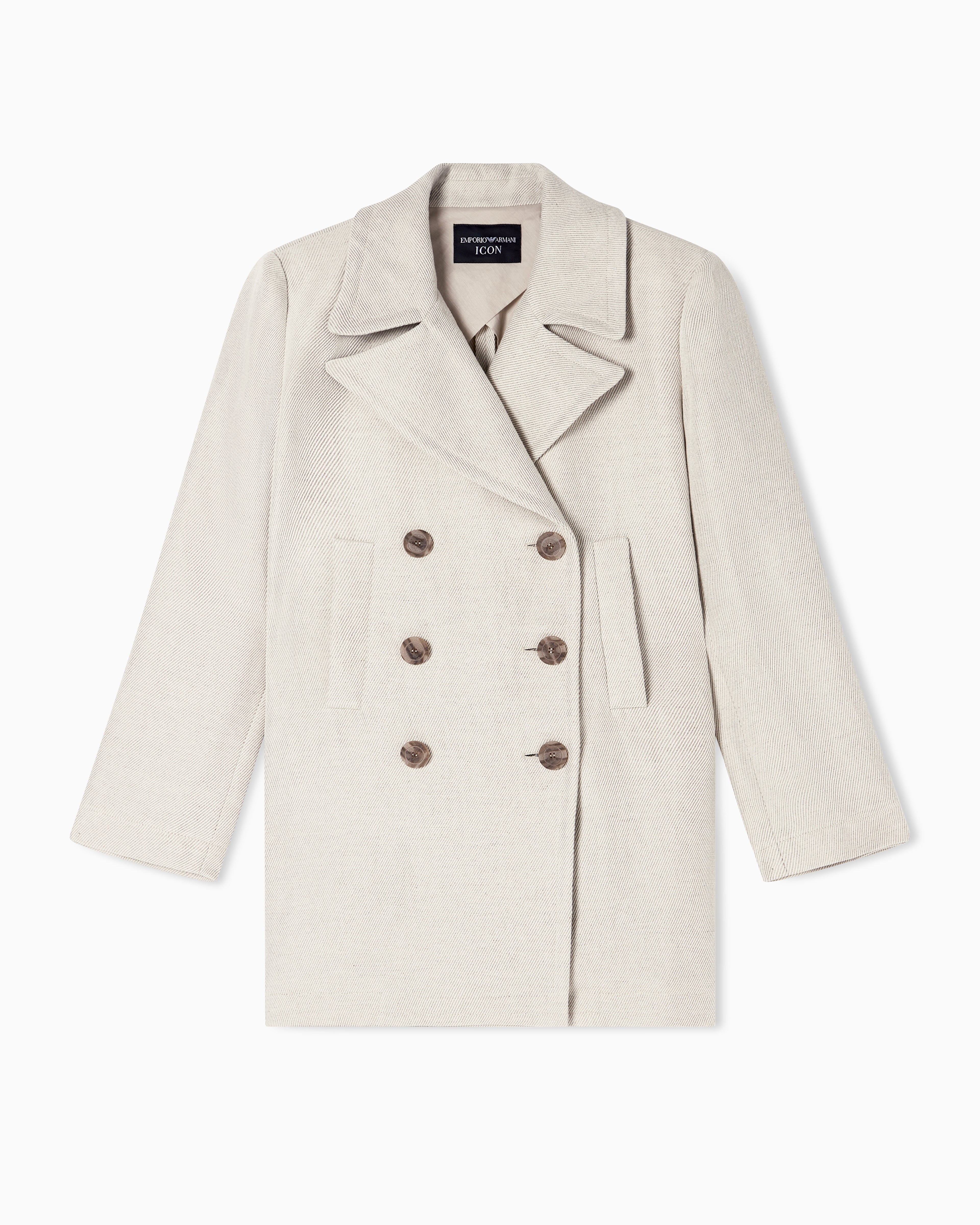 Emporio Armani Double-breasted pea coat in linen blend cavalry twill