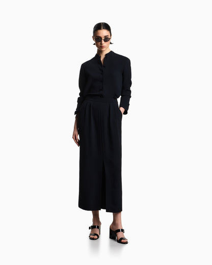 Emporio Armani Icon washed cady crêpe pleated long skirt