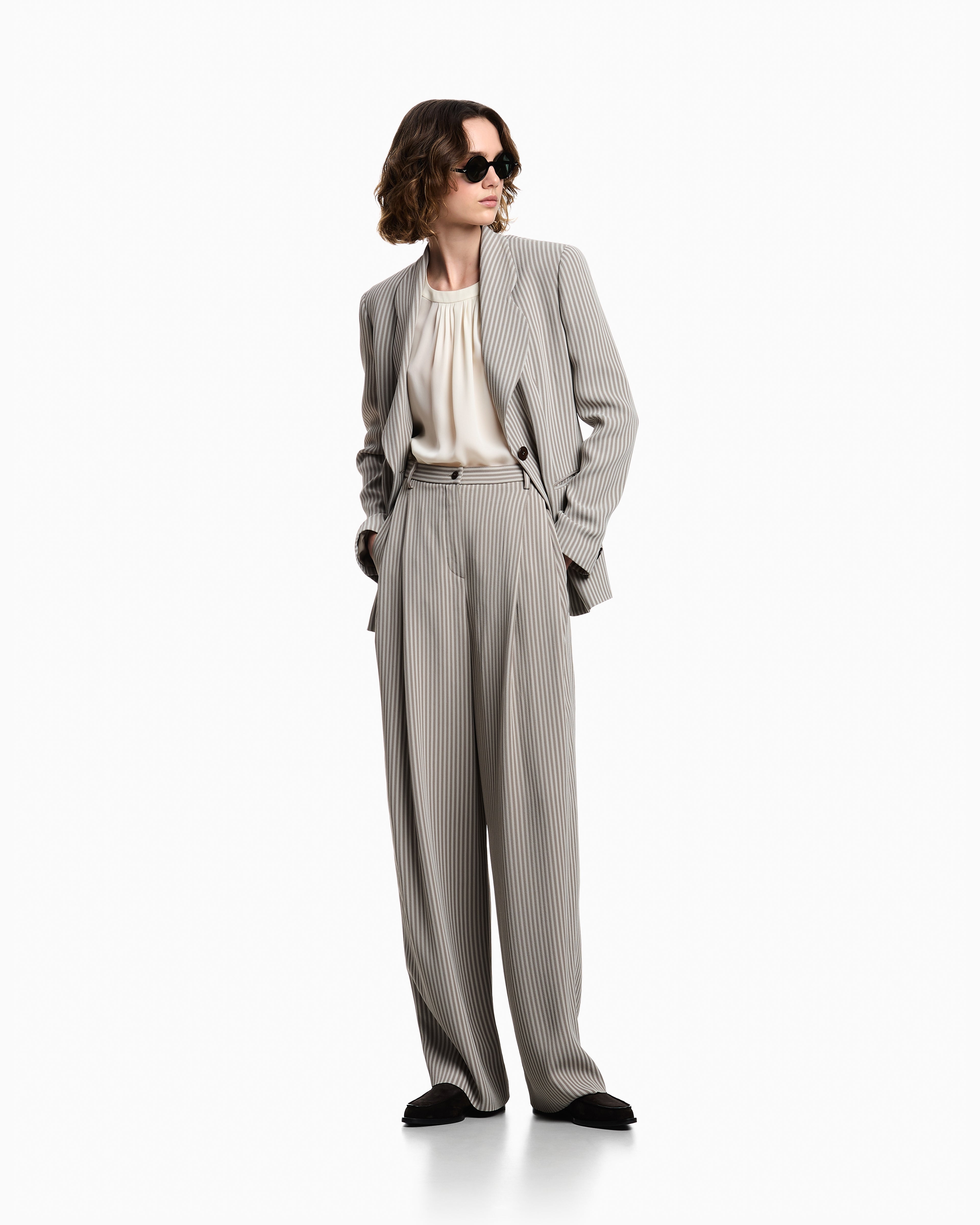 Emporio Armani Icon striped fluid crêpe darted trousers