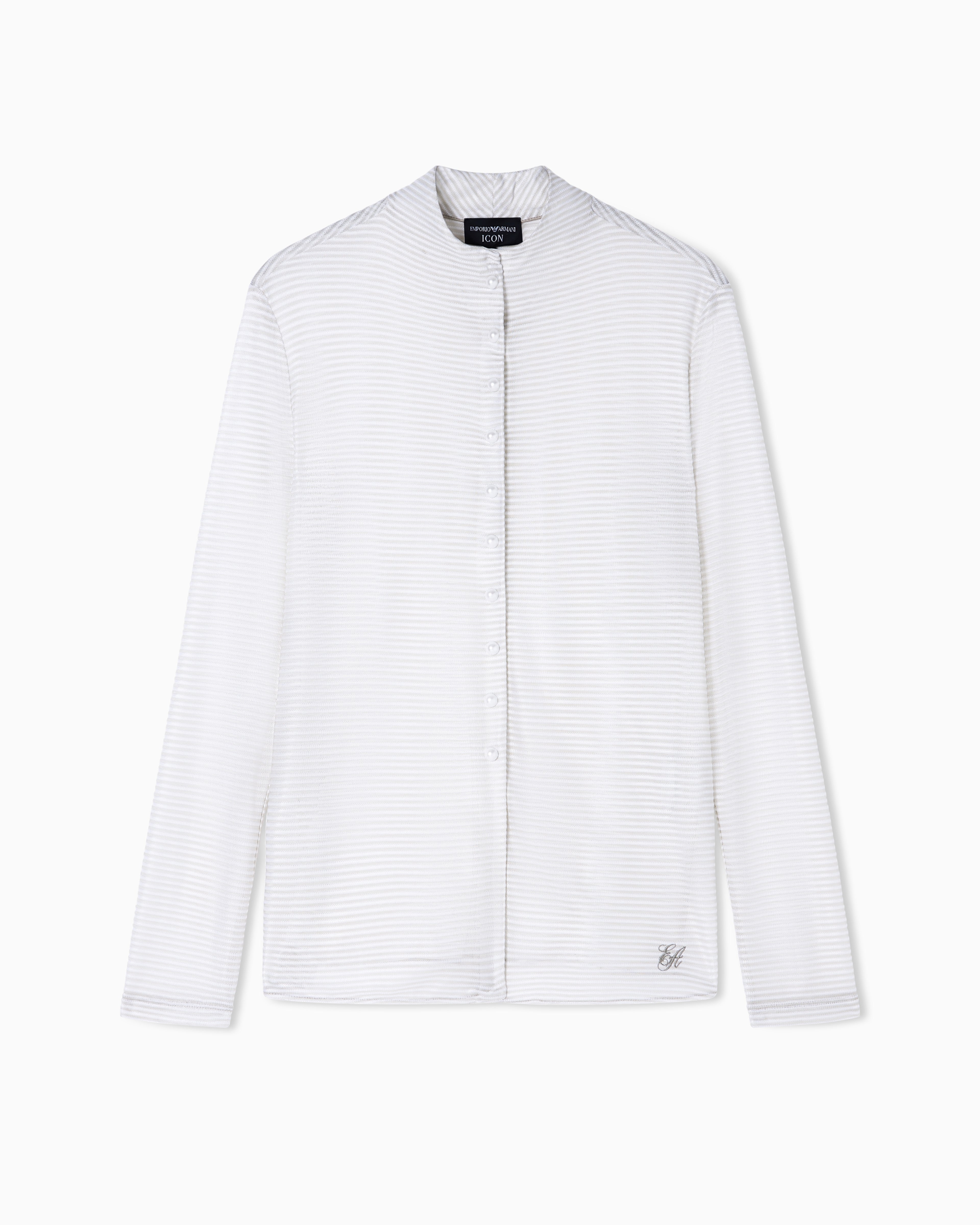 Emporio Armani Icon lightweight striped jersey guru-collar shirt