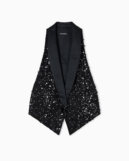 Emporio Armani Georgette waistcoat with all-over beads and sequins