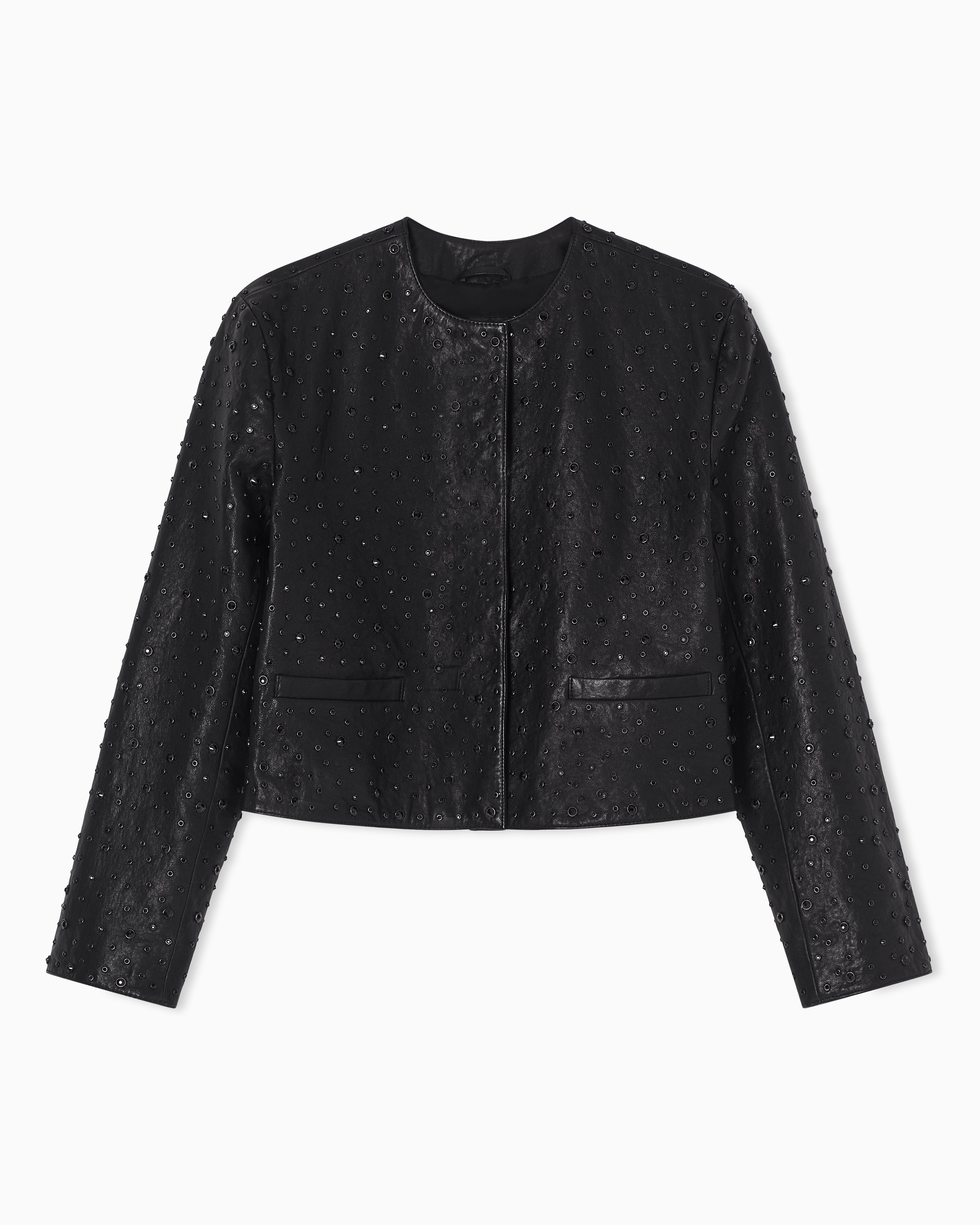 Emporio Armani Boxy jacket in vegetable-tanned nappa lambskin with all-over crystals