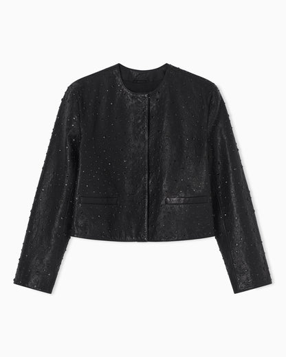 Emporio Armani Boxy jacket in vegetable-tanned nappa lambskin with all-over crystals