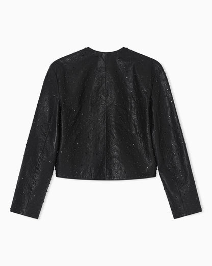 Emporio Armani Boxy jacket in vegetable-tanned nappa lambskin with all-over crystals