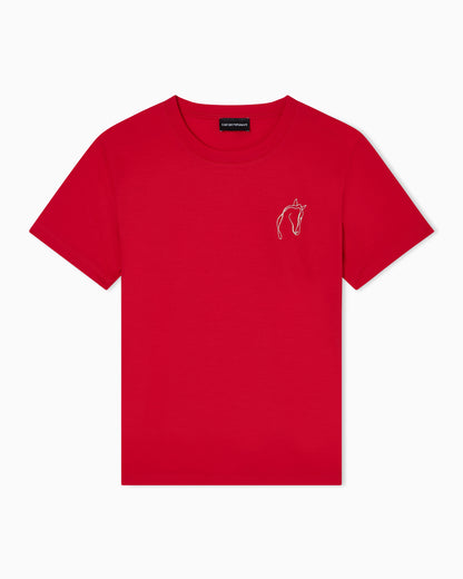 Emporio Armani Lunar New Year slim-fit jersey T-shirt with rhinestone outline