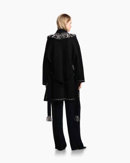 Emporio Armani Oversized cardigan with fringed edges and jacquard motif