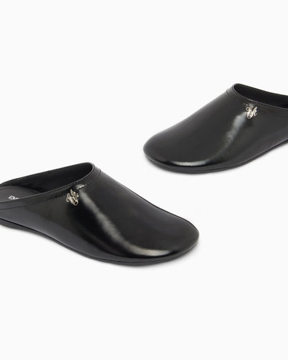 Emporio Armani Mules In Brushed Shiny Leather Black