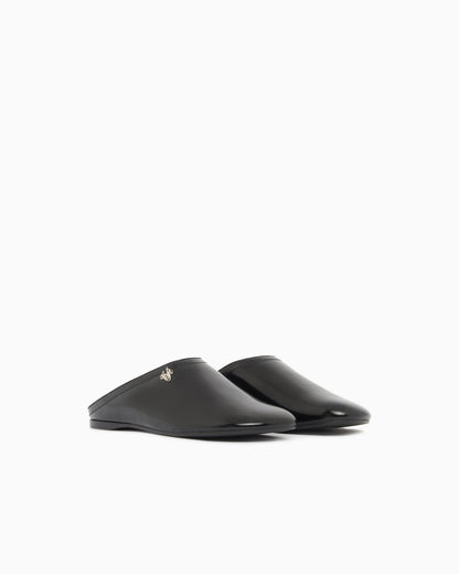 Emporio Armani Mules In Brushed Shiny Leather Black