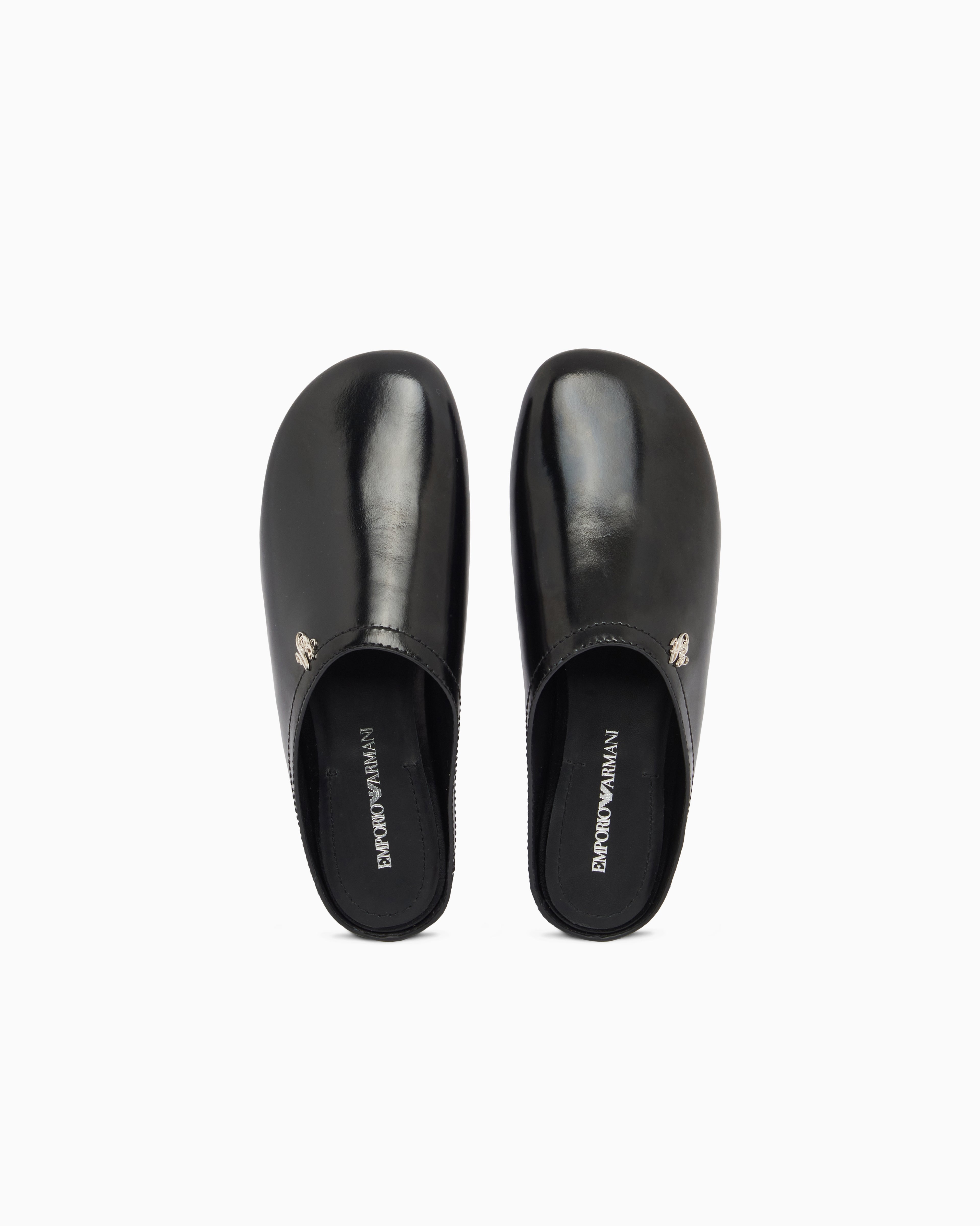 Emporio Armani Mules In Brushed Shiny Leather Black