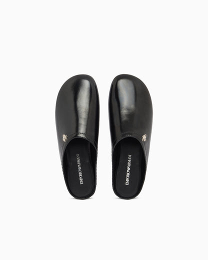 Emporio Armani Mules In Brushed Shiny Leather Black