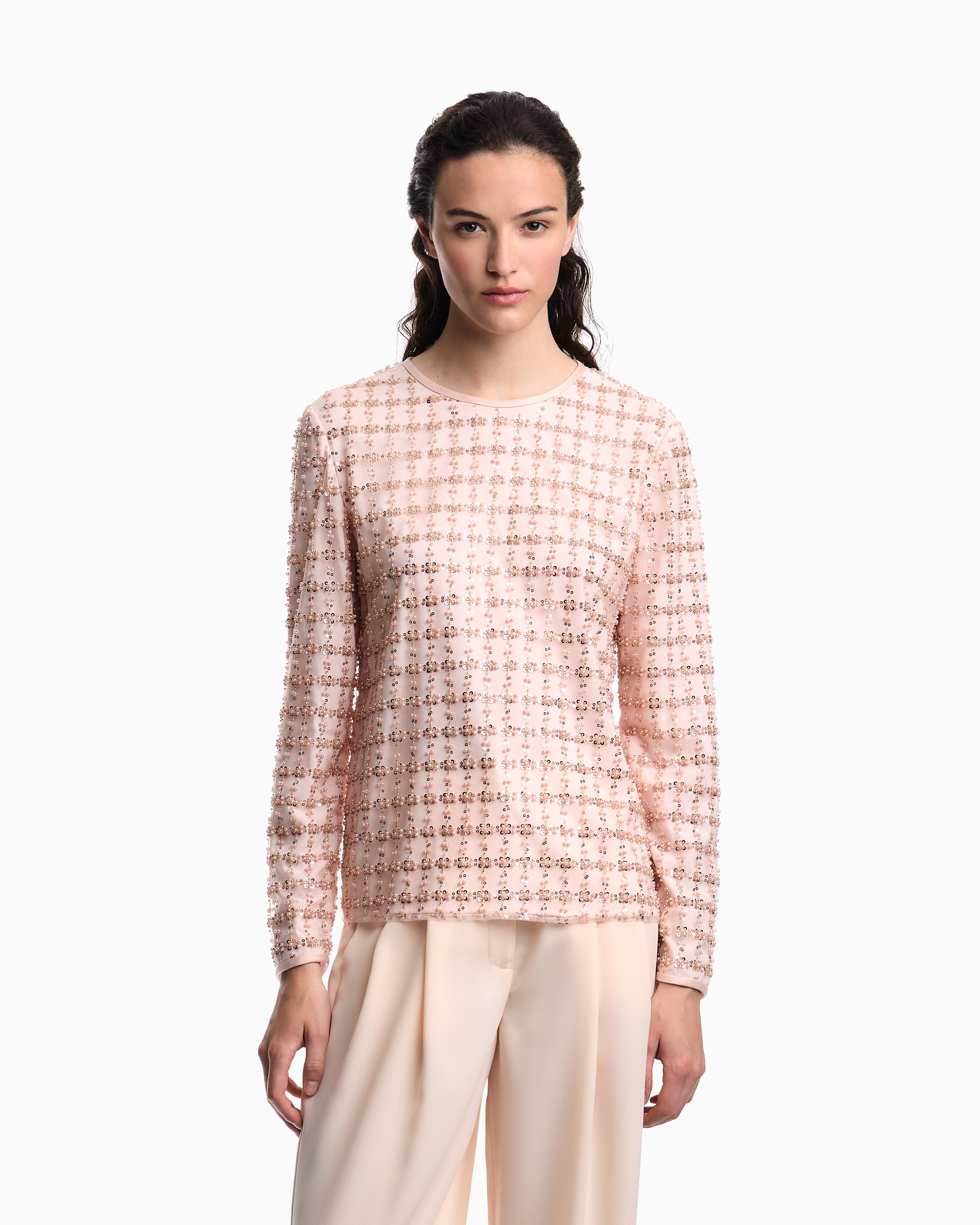 Emporio Armani Tulle top with sequin and bead embroidery
