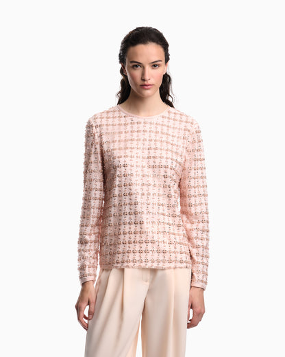 Emporio Armani Tulle top with sequin and bead embroidery