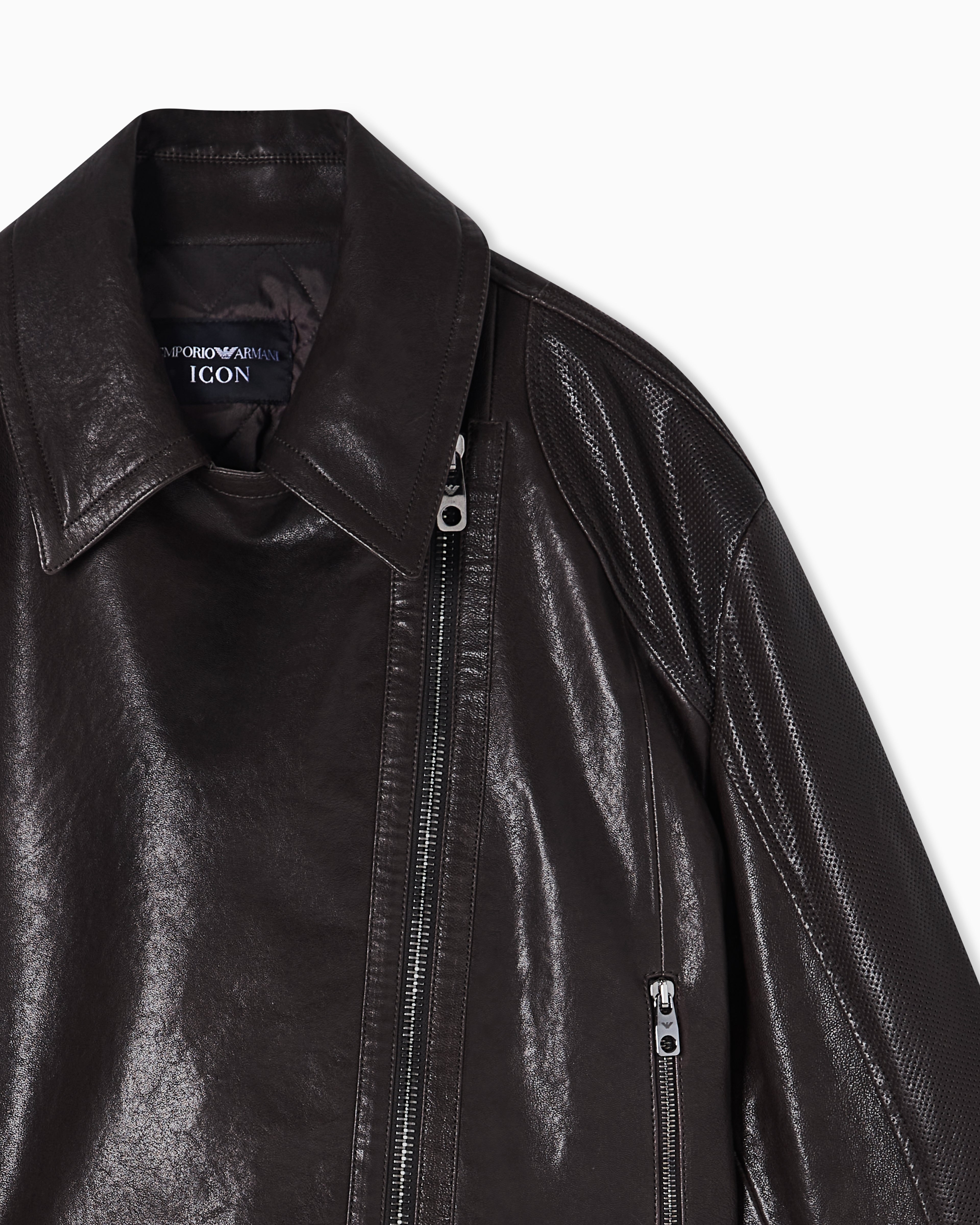 Emporio Armani oversized biker jacket in vegetable-tanned nappa lambskin
