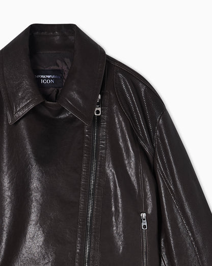 Emporio Armani oversized biker jacket in vegetable-tanned nappa lambskin