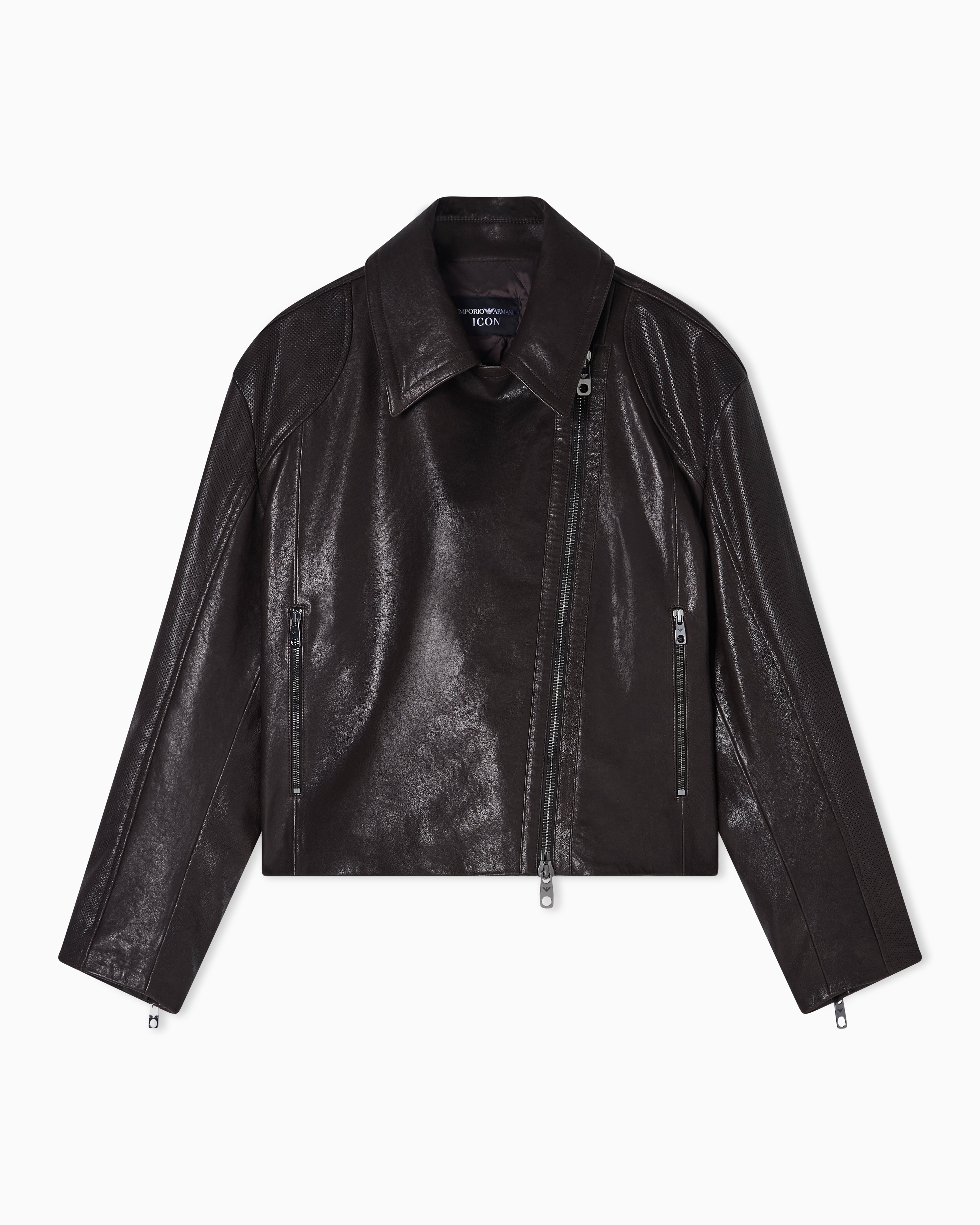 Emporio Armani oversized biker jacket in vegetable-tanned nappa lambskin